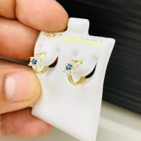 14K Yellow Gold Flowers Huggies Hoop Earrings Birthstones 11x13mm for Baby Girls - Picture 3 of 16